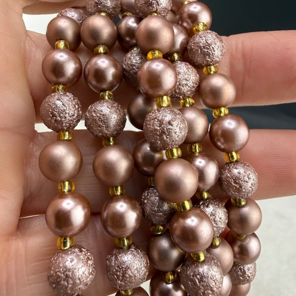 Vintage Layered Beaded Necklace Adjustable Mauve Taupe 15”